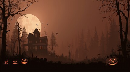 Dark Spooky Halloween backgrounds with haunted houses, pumpkins, and full moon night scenes