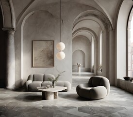 Fototapeta premium Elegant Interior Design Within Serene Archways and Columns