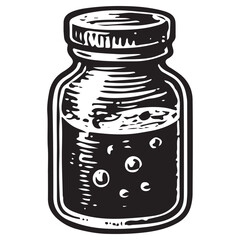 Occult Alchemy Bubbling Liquid Jar Potion Line Art Vector Icon