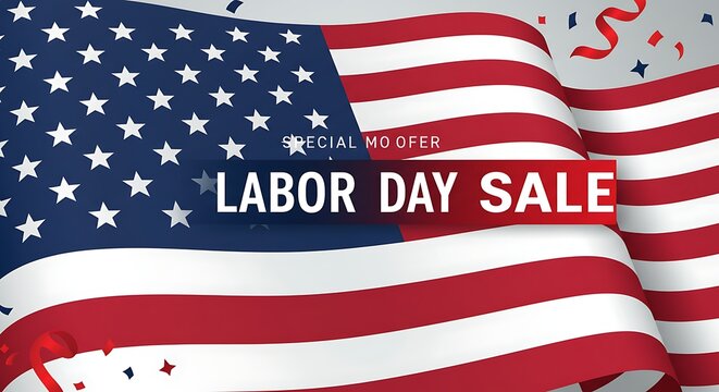Labor day sale american flag waves holiday celebration design - Powered by Adobe