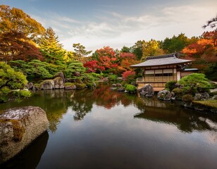 Obraz premium tranquil japanese garden serene sanctuary nature stillness aesthetic