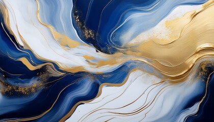vibrant abstract paint strokes in navy white and gold create dynamic texture and modern elegance