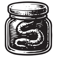 Occult Alchemy Worm Snake Jar Potion Line Art Vector Icon