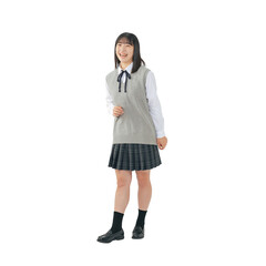 制服を着た女子学生　手作業で精密に切り抜いた背景透過全身写真PNG