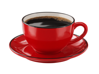 Red Coffee Cup on Saucer, PNG