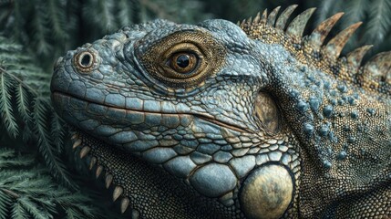 Fototapeta premium Detailed close-up portrait showcasing the textured skin of a Green Iguana