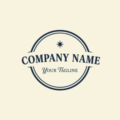 Elegant Navy Blue Company Logo Design with Star Emblem and Curved Text on Cream Background, Classic Brand Identity Template, Flat Vector Elements, Vector Illustration, Simple Vector, Stylized Vector