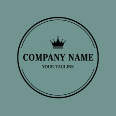 Professional Company Logo Template with Crown Icon, 'Company Name', and 'Your Tagline' within a Circular Border on a Teal Background, Ideal for Branding and Corporate Identity, Flat Vector Elements,