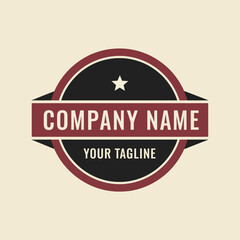Retro Company Logo Emblem with Star and Banner, partially visible on a light beige background, ideal for branding and corporate identity., Flat Vector Elements, Vector Illustration, Simple Vector,