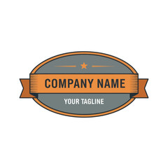 Modern Style Company Logo Template with Customizable Text (Company Name, Your Tagline), Featuring Star and Ribbon Design on Grey and Emblem, Ideal for Professional Branding and Identity on White