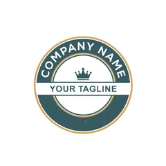 Partial View of a Circular Corporate Logo Emblem with Crown Icon and Placeholder Text 'COMPANY' and 'YOUR TAGLINE' in Gold and Teal on White Background, Flat Vector Elements, Vector Illustration,