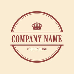 Elegant and Classic Logo Design with Royal Crown, 'Company Name' and 'Your Tagline' on a Light Beige Background, Flat Vector Elements, Vector Illustration, Simple Vector, Stylized Vector Drawing,