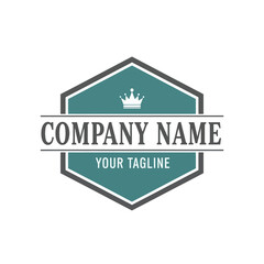 Elegant Hexagon Logo Design Template with Crown and Text for Corporate Branding, Flat Vector Elements, Vector Illustration, Simple Vector, Stylized Vector Drawing, Vector Template, Clean Vector