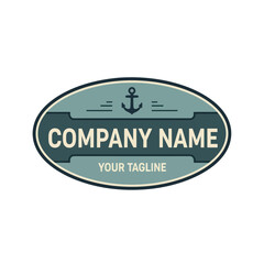 Nautical Company Logo with Anchor and Tagline, Oval Badge Design on White Background, Flat Vector Elements, Vector Illustration, Simple Vector, Stylized Vector Drawing, Vector Template, Clean Vector