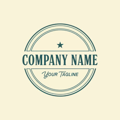 Retro-Inspired Circular Company Logo Design with Star Icon and Tagline on Light Cream Background, Partial View Branding Element, Flat Vector Elements, Vector Illustration, Simple Vector, Stylized