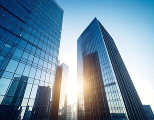 Fototapeta premium Modern skyscrapers reflecting sunlight