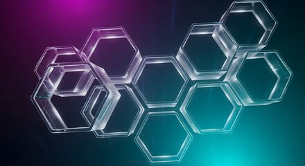 Abstract geometric background with hexagonal shapes and glowing gradient light effects