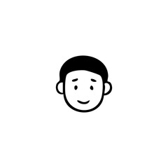 Simplified face with rounded features and happy expression