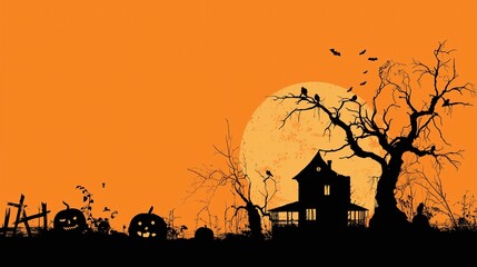 Dark Halloween backgrounds with haunted houses full moon and spooky trees silhouettes