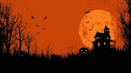 Dark Halloween backgrounds with haunted houses full moon and spooky trees silhouettes