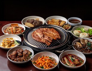delicious korean barbecue feast with assorted sides and dishes