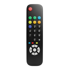 Black Remote Control with Number Pad and Navigation Buttons, on Transparent Background