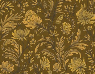 damask floral hand drawn seamless pattern simple meadow flower botanical texture for rustic textile
