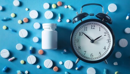 alarm clock and pills medical background time to take pills taking pills by the hour right time for taking a medicine sleeping pills insomnia healthcare concept