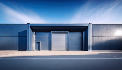 industrial minimalism a sleek modern facade of a warehouse or industrial building featuring a large imposing door and a smaller pedestrian entrance the image evokes a sense of strength