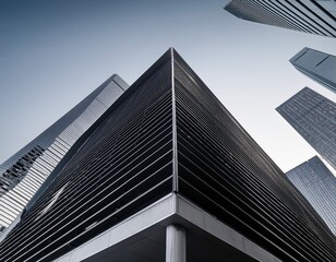 city skyscrapers a sleek and minimalist black and white modern building facade stands proudly against the city skyline