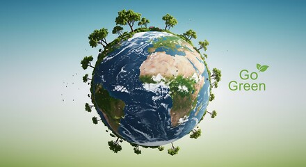 Fototapeta premium Earth with trees promoting environmental conservation on a gradient background