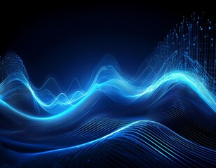 glowing digital waveforms with blue light creating a futuristic tech and music visualization effect