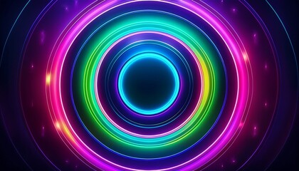 a dark mysterious background illuminated by vibrant neon circles in various colors electric blue neon green vivid pink and glowing purple