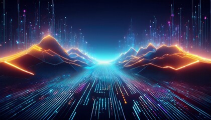 a digital landscape glowing code symbolizing tech evolution generative ai