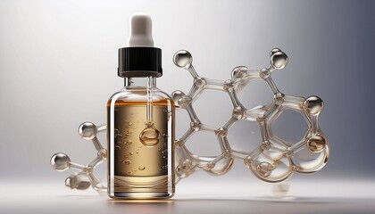glycolic acid serum in dropper on white background molecular structure for skin exfoliation