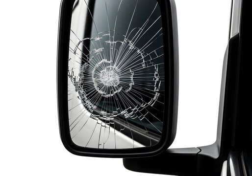 Cracked Truck Mirror on White Background