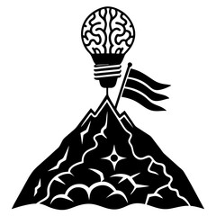 Peak Performance, a Human Brain Silhouette Atop a Mountain Summit