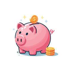 Cute piggy bank with coins, representing savings concept