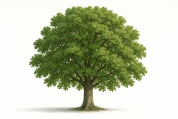 Fototapeta premium Lush green oak tree isolated on white background high detail natural foliage