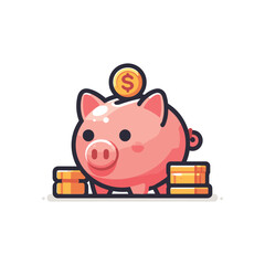 Cute piggy bank with coins, symbolizing savings