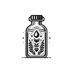 Decorative bottle design with leaves and water drop