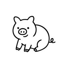 Line drawing of a cartoon pig with a curly tail