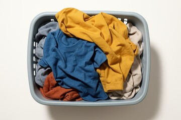 Laundry basket with mixed dirty clothes isolated on white minimal household concept