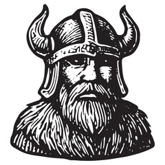 Viking Horned Helmet with Beard Illustration