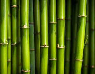 Lush green bamboo stalks densely packed together, showcasing their vibrant color and texture