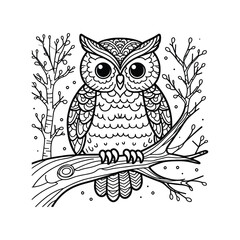 Detailed illustration of an owl perched on a branch (2)