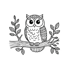 Detailed illustration of an owl perched on a branch (2)