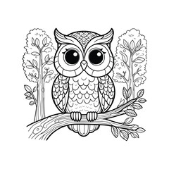 Detailed illustration of an owl perched on a branch