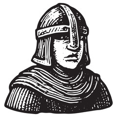 Viking Warrior Profile with Helmet and Cloak Illustration