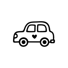 Simple car illustration, black outlines on white